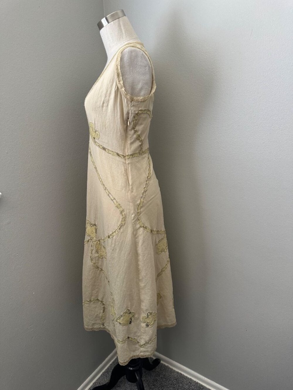 Chan Luu V Neck Midi Dress Sleeveless Intricate Lace Lightweight Sheer Beige S - Picture 4 of 8